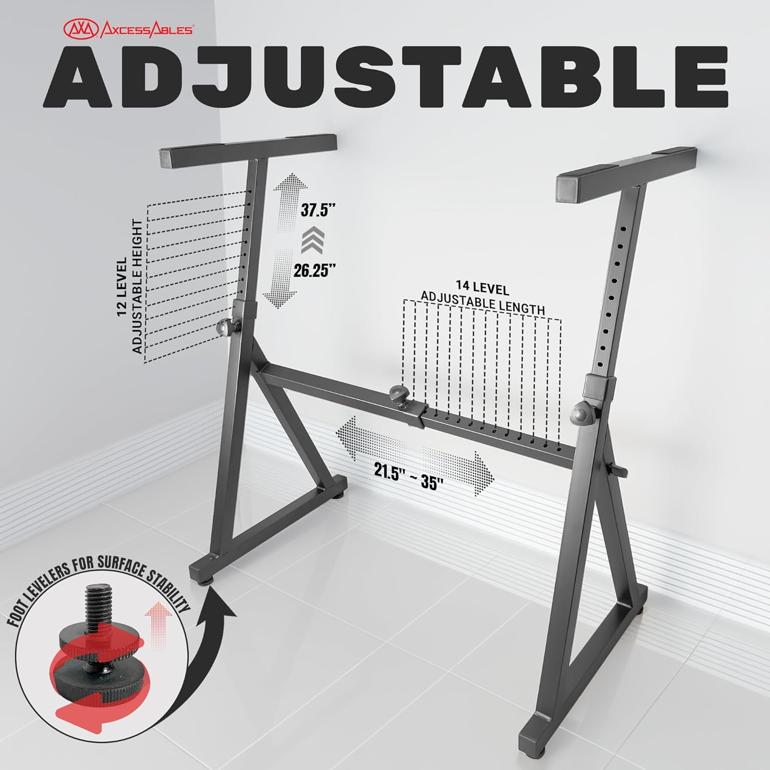 AxcessAbles KBS-FTT Adjustable Portable Keyboard Stand with Flat Tabletop – Heavy-Duty, 200lb Capacity, Steel Frame, Adjustable Height & Width – Perfect for Keyboards, DJ Controllers, Studios & More