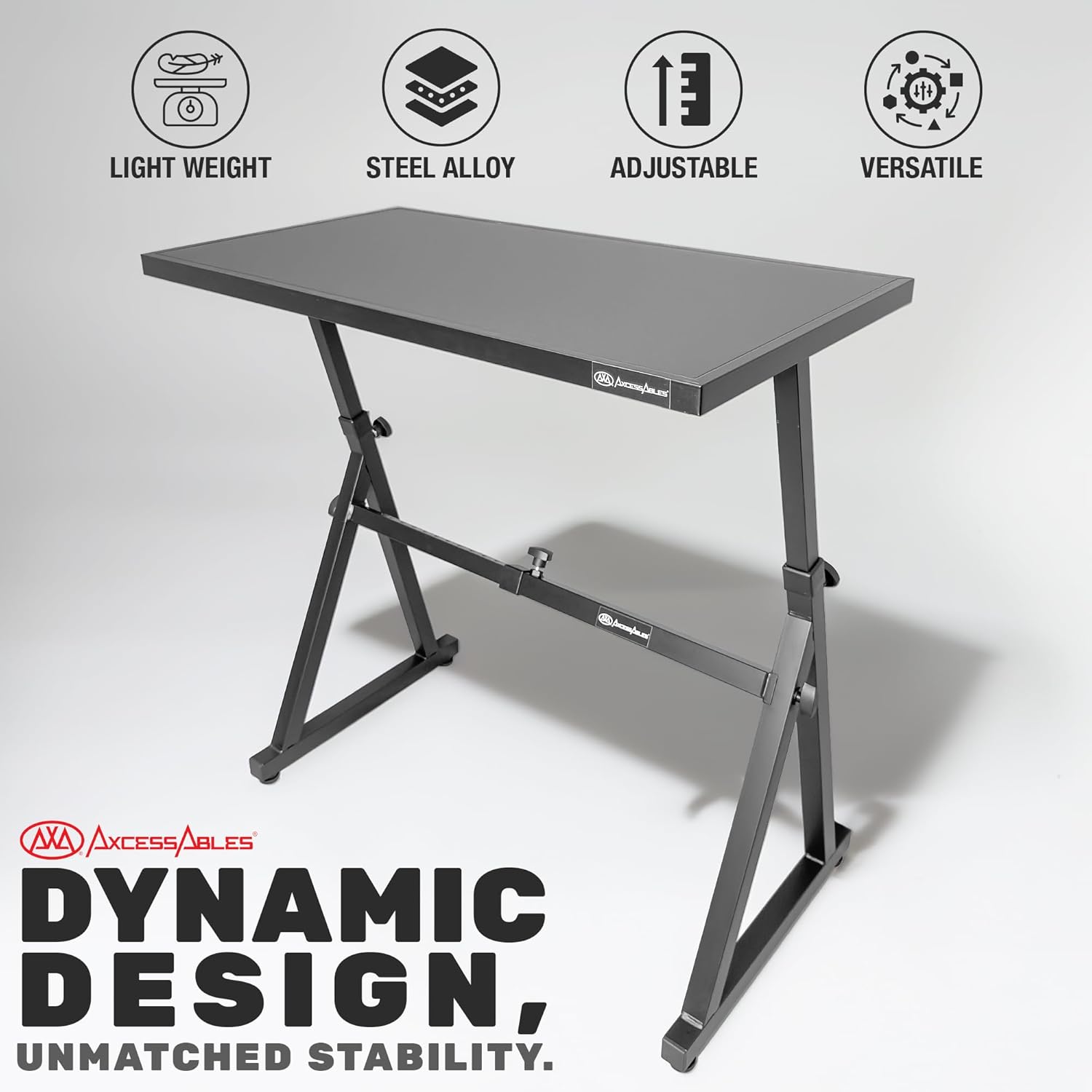 AxcessAbles KBS-FTT Adjustable Portable Keyboard Stand with Flat Tabletop – Heavy-Duty, 200lb Capacity, Steel Frame, Adjustable Height & Width – Perfect for Keyboards, DJ Controllers, Studios & More