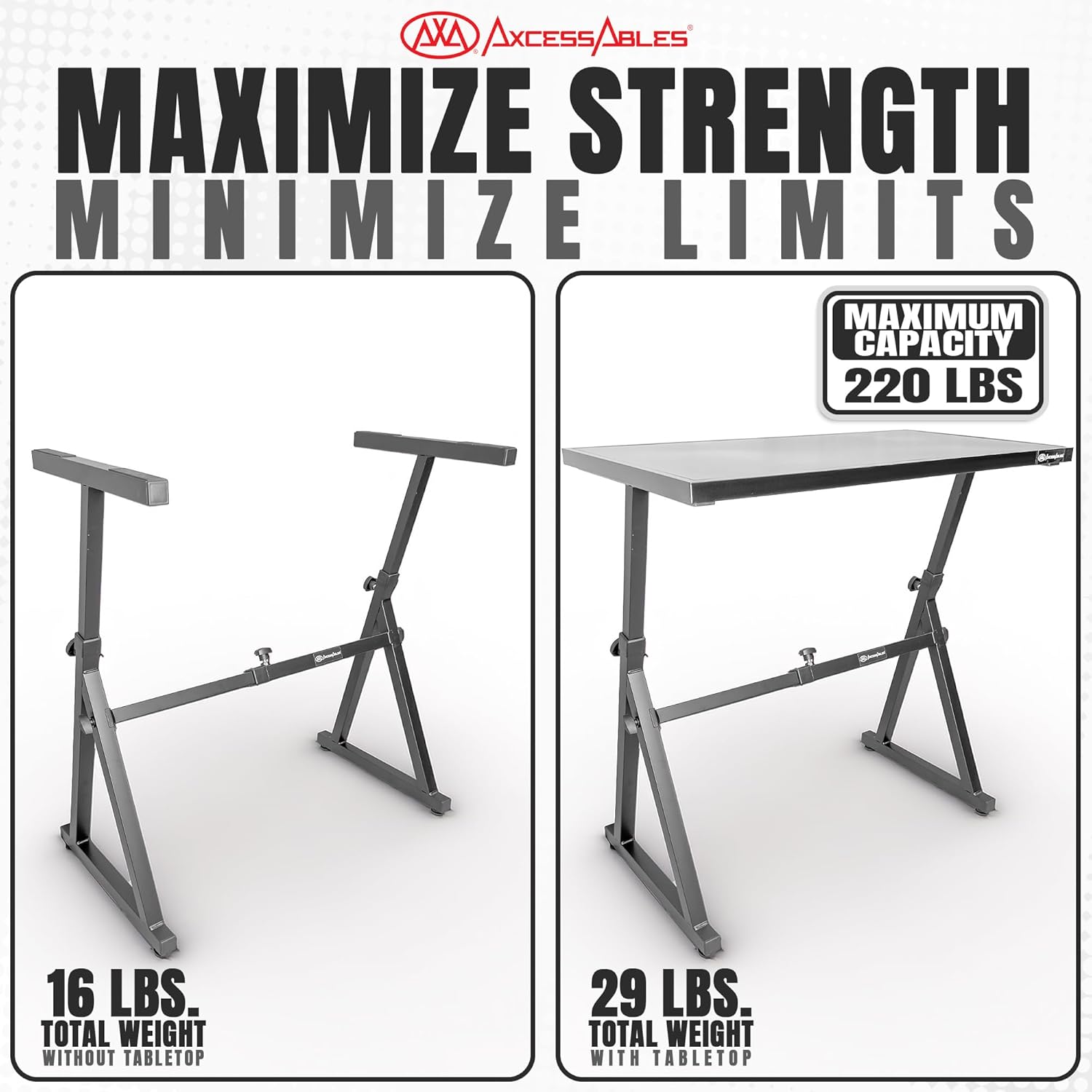 AxcessAbles KBS-FTT Adjustable Portable Keyboard Stand with Flat Tabletop – Heavy-Duty, 200lb Capacity, Steel Frame, Adjustable Height & Width – Perfect for Keyboards, DJ Controllers, Studios & More