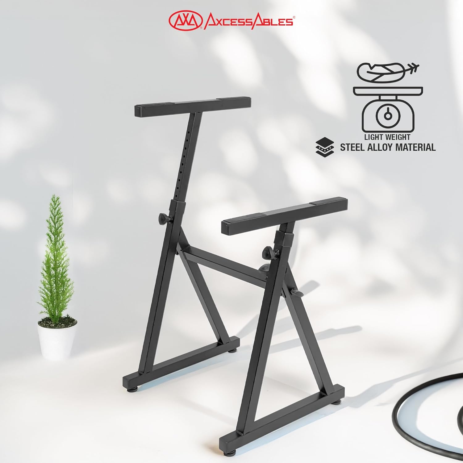 AxcessAbles KBS-FTT Adjustable Portable Keyboard Stand with Flat Tabletop – Heavy-Duty, 200lb Capacity, Steel Frame, Adjustable Height & Width – Perfect for Keyboards, DJ Controllers, Studios & More
