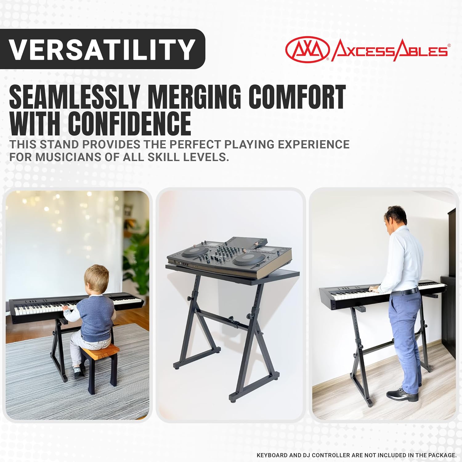AxcessAbles KBS-FTT Adjustable Portable Keyboard Stand with Flat Tabletop – Heavy-Duty, 200lb Capacity, Steel Frame, Adjustable Height & Width – Perfect for Keyboards, DJ Controllers, Studios & More