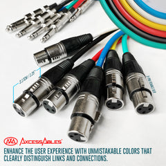 AxcessAbles Audio 1/4-Inch TRS Male to XLR Female Multi-Colored Speaker Cable Pack w/ Metal Connectors (3ft - 6 Pack)