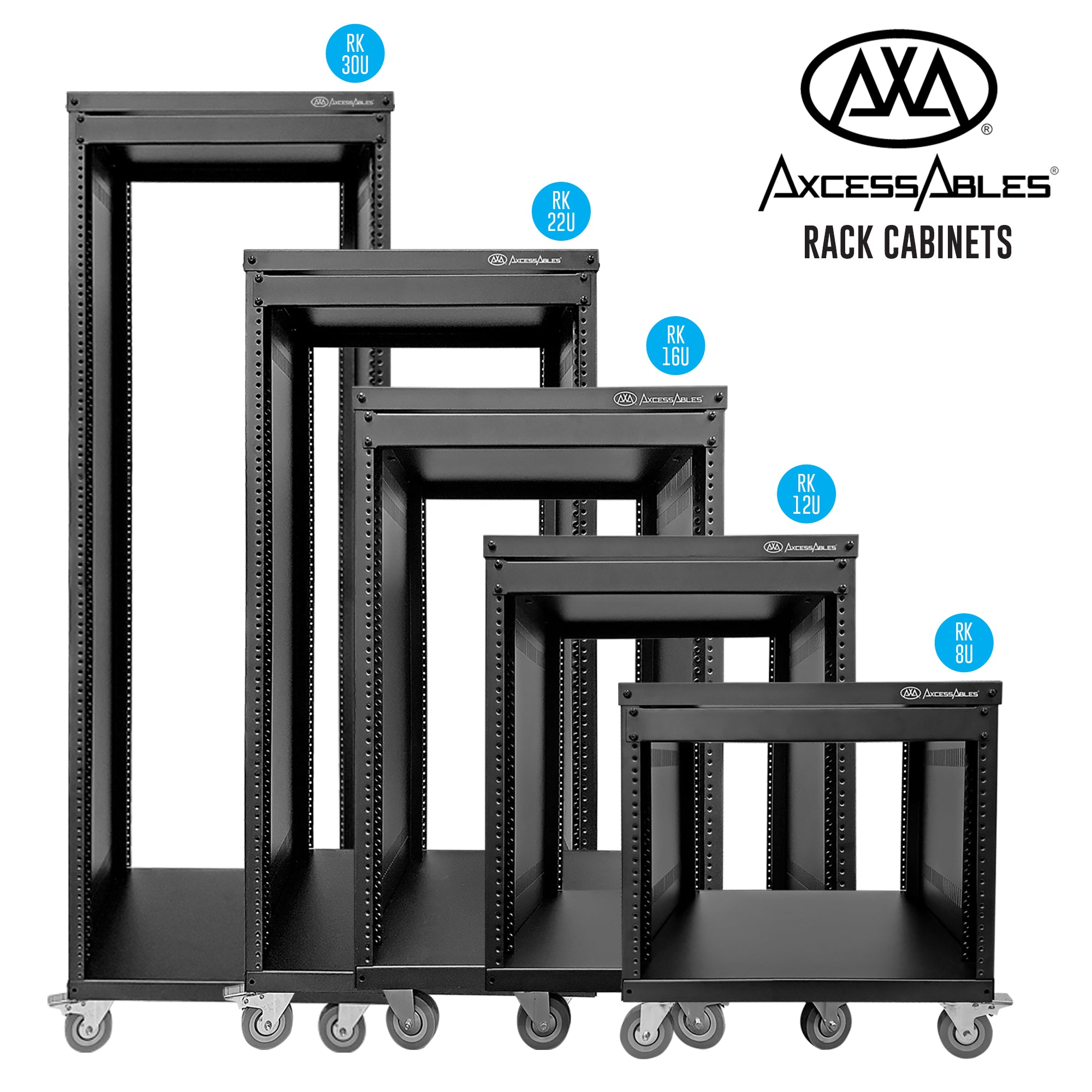 AxcessAbles RK 30U Rack-Mount Cabinet Case w/Caster Wheels (Compatible with US 10-32 (5mm) & European (6mm) Rack Standards.) Rack for AV, DJ, Home Theater, Network, Server, Computer, Electronics