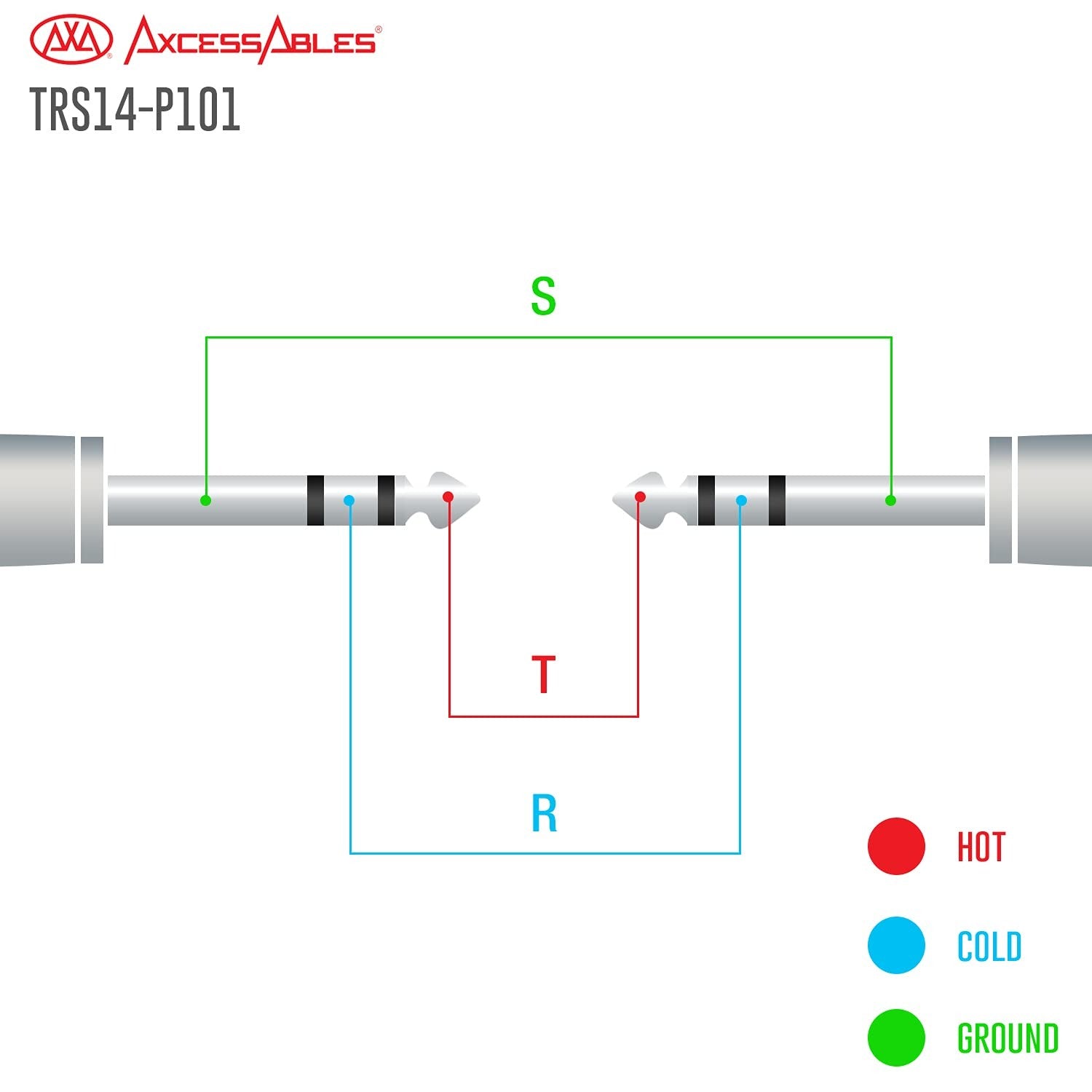 AxcessAbles 1/4" TRS to 1/4" TRS Balanced Stereo Patch Cables (6 Pack - 1ft)