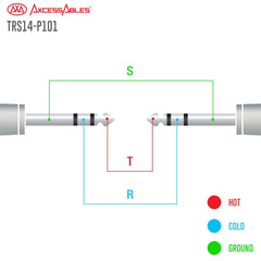 AxcessAbles 1/4" TRS to 1/4" TRS Balanced Stereo Patch Cables (6 Pack - 1ft)
