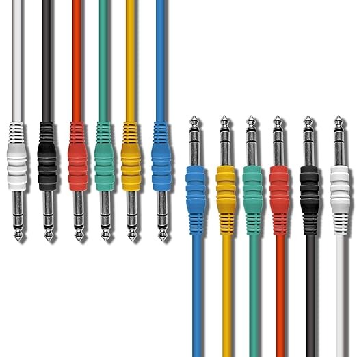 AxcessAbles 1/4" TRS to 1/4" TRS Balanced Stereo Patch Cables (6 Pack - 1ft)