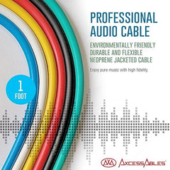 AxcessAbles 1/4" TRS to 1/4" TRS Balanced Stereo Patch Cables (6 Pack - 1ft)