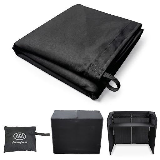 AxcessAbles DJ BOOTH XL Replacement Black Scrim, Black Stretch Fabric Facade Cover, Tie-On Scrim for DJ Booth XL Table, Washable Professional DJ Table Booth Cover