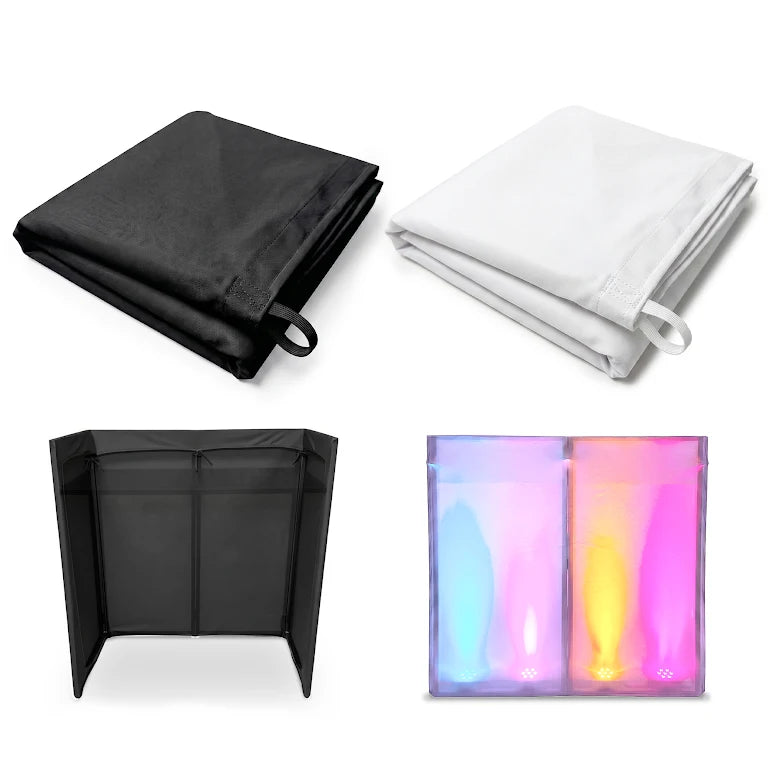 AxcessAbles Replacement White & Black Scrim Set for ES-01X and ES-01XBW DJ Facade Booth, Stretch Fabric Cover, Tie-On Scrim for DJ Booth Table, Washable Professional DJ Facade Scrim