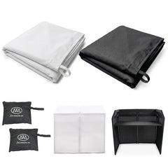 AxcessAbles DJ BOOTH XL Replacement Black & White Scrim Set, Stretch Fabric Facade Cover, Tie-On Scrim for DJ Booth XL Table, Washable Professional DJ Table Booth Cover
