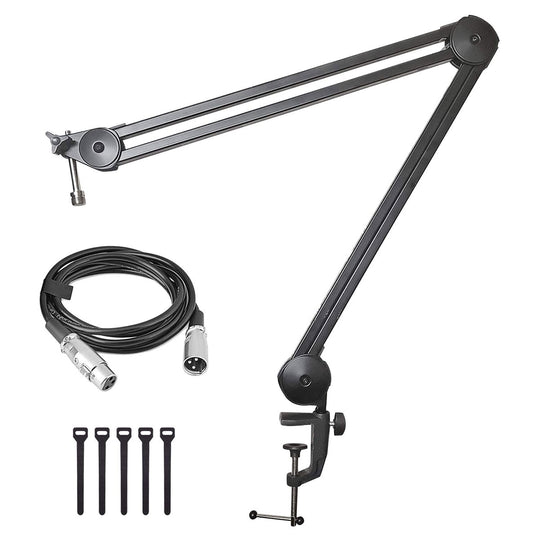 AxcessAbles MBAL 3.3ft Heavy Duty Desk-mount Microphone Boom Arm Suspension Stand with 6ft XLR Cable for Most Microphones