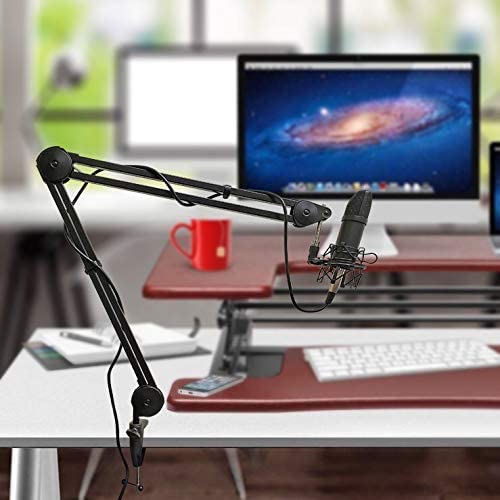 AxcessAbles Large Heavy Duty Desk Mounted Microphone Boom Stand with 3.3ft Extension and 6ft XLR Cable | 5LB Capacity | Podcast Boom for Large Condenser Mic | Desktop Boom Mic Stand