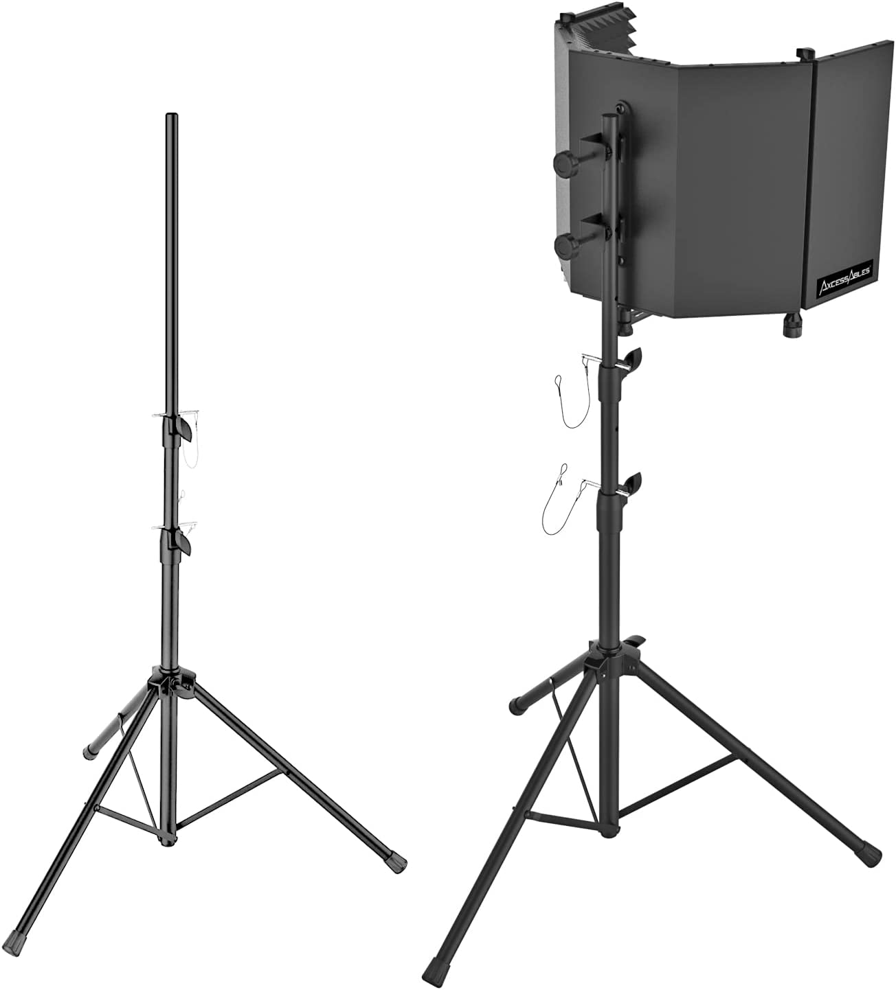 AxcessAbles Large Recording Studio Microphone Isolation Shield with 3 Tier Tripod Stand | Includes Pop Filter | Portable Recording Sound Booth | Reflection Filter Shield | Studio Microphone Stand