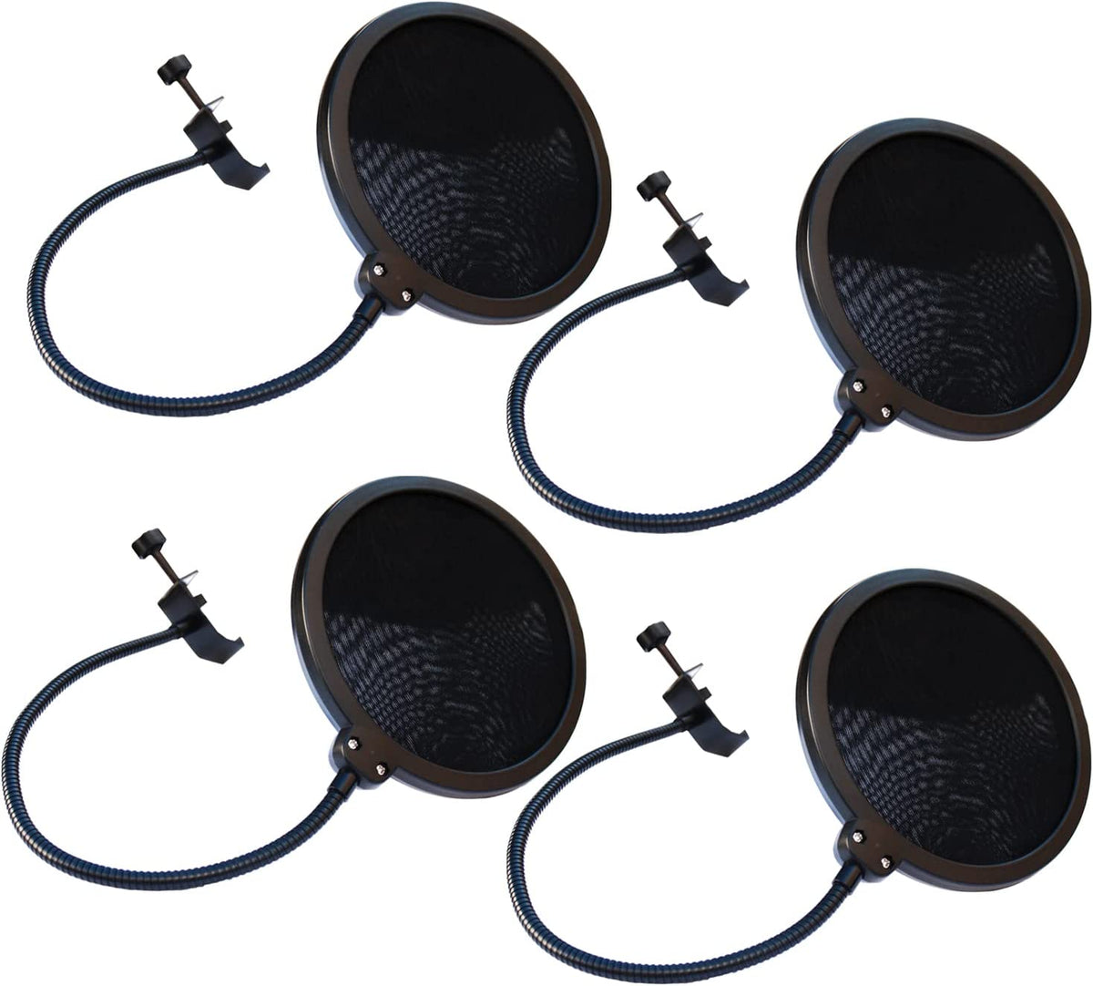 AxcessAbles 6 Inch Dual Layer Nylon Studio Microphone Pop Filter Pop Blocker with 14 Inch Gooseneck and Clamp. (4-Pack)