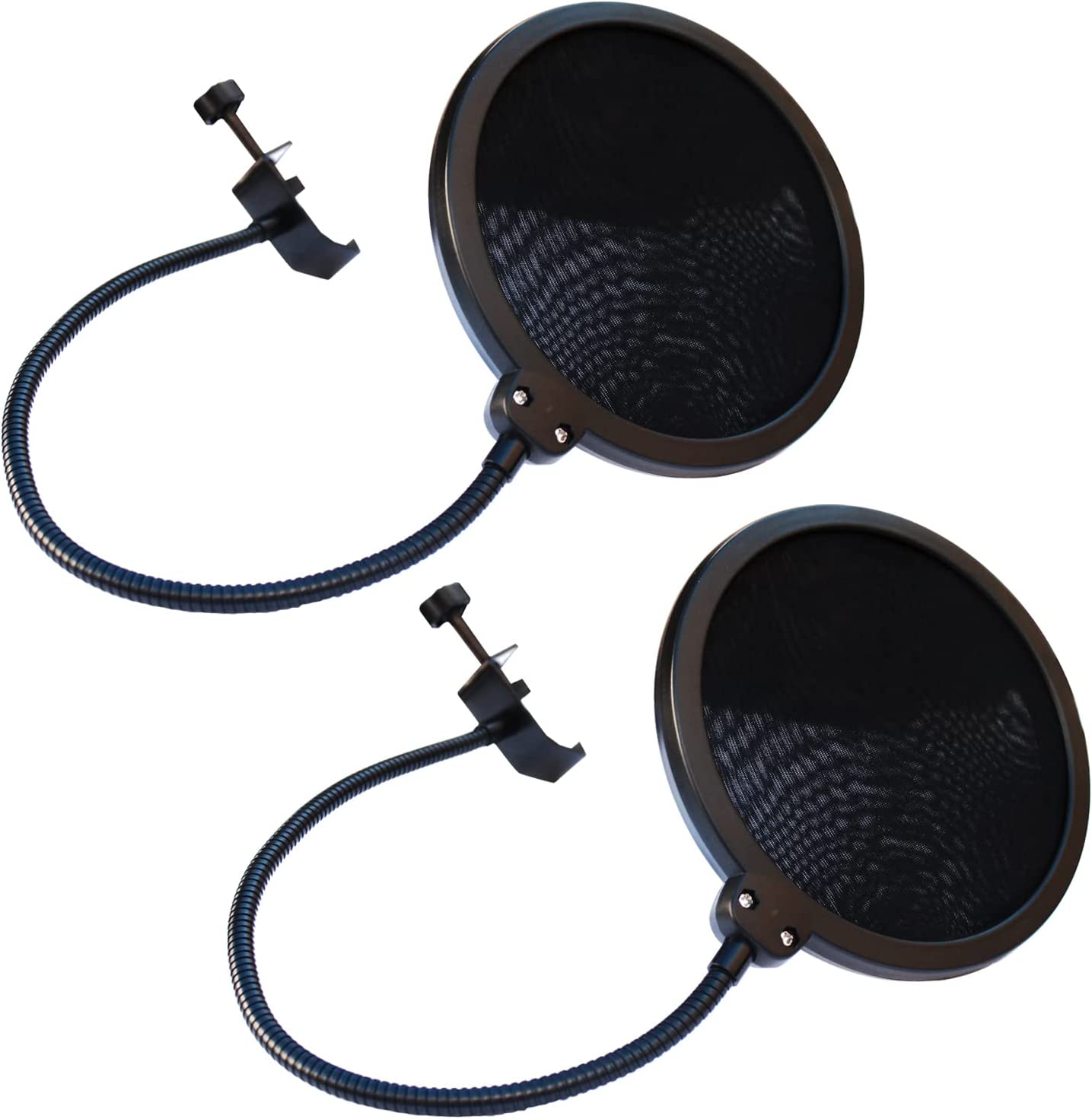 AxcessAbles 6 Inch Dual Layer Nylon Studio Microphone Pop Filter Pop Blocker with 14 Inch Gooseneck and Clamp. (2-Pack)