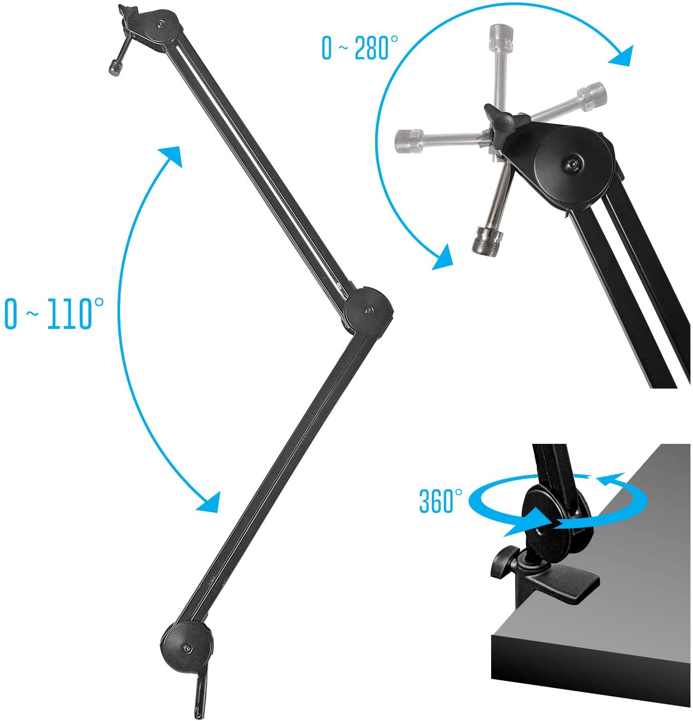 AxcessAbles Large Heavy Duty Desk Mounted Microphone Boom Stand with 3.3ft Extension and 6ft XLR Cable | 5LB Capacity | Podcast Boom for Large Condenser Mic | Desktop Boom Mic Stand
