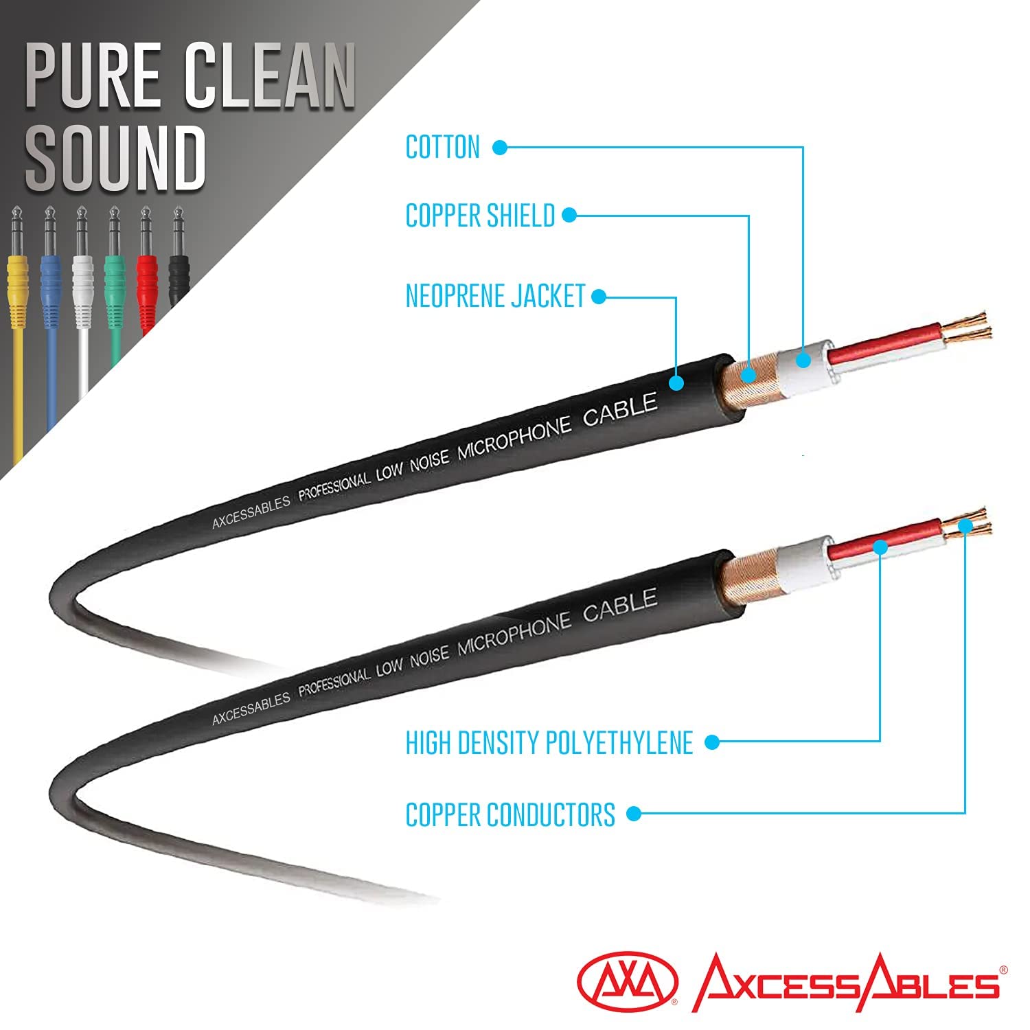 AxcessAbles AXCTRS14-P1010 1/4-inch (6.35mm) TRS to Same Balanced Patch Cables 6-Pack (10ft)