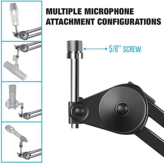 AxcessAbles MBAL 3.3ft Heavy Duty Desk-mount Microphone Boom Arm Suspension Stand with 6ft XLR Cable for Most Microphones