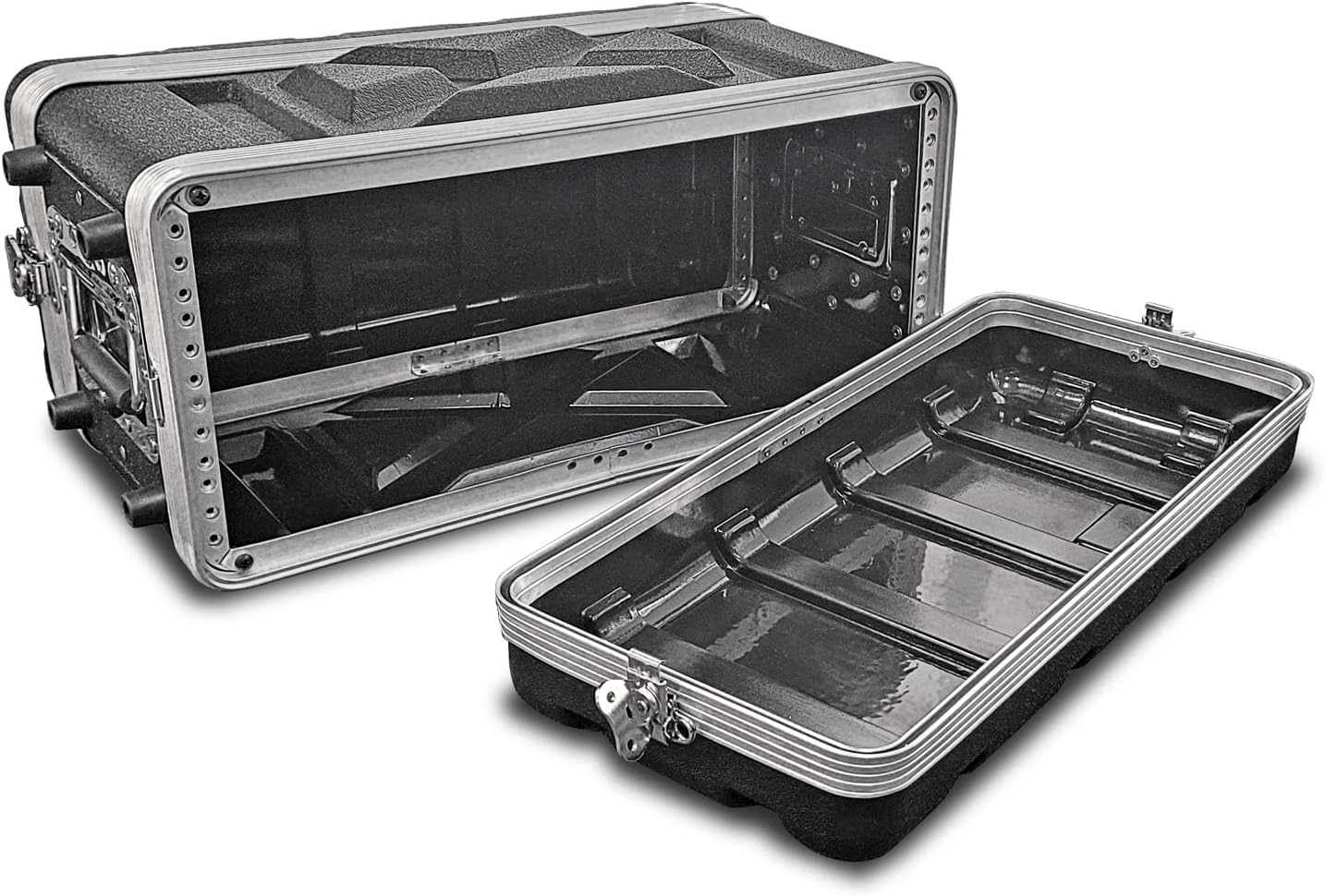 AxcessAbles 4U 8-Inch Depth Shallow Portable Equipment Rack Case | Lightweight DJ Rack Mount Case | Portable Compact Rack-Mount Cases with Retractable Handle (AXCABS4U8) - Open Box