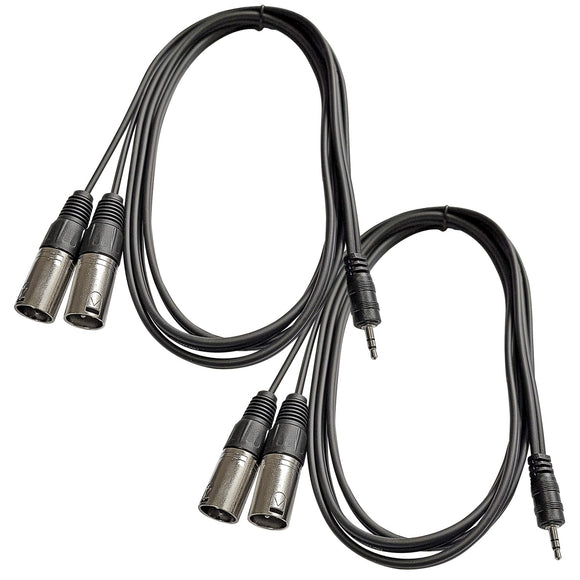 AxcessAbles TRS18-DXLR402M Audio Cable, 3.5 mm Stereo TRS to Dual XLR Male Cable (6.5ft)  2PK