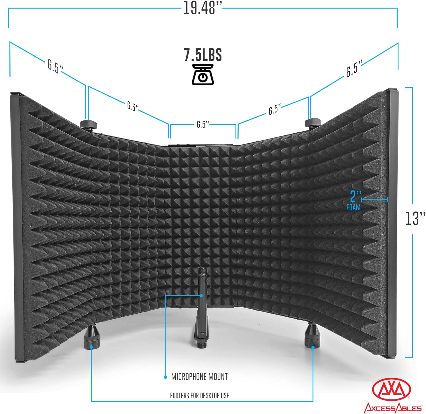 AxcessAbles Large Recording Studio Microphone Isolation Shield with 3 Tier Tripod Stand | Includes Pop Filter | Portable Recording Sound Booth | Reflection Filter Shield | Studio Microphone Stand