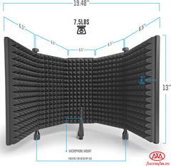 AxcessAbles Large Recording Studio Microphone Isolation Shield with 3 Tier Tripod Stand | Includes Pop Filter | Portable Recording Sound Booth | Reflection Filter Shield | Studio Microphone Stand