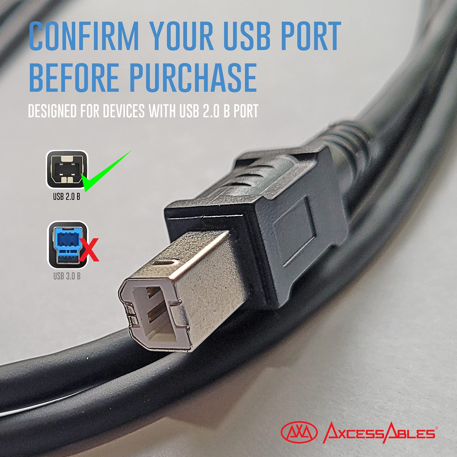 AxcessAbles USB 2.0 A Male to B Male USB Cord (5 feet)  5PK
