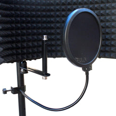 AxcessAbles Large Recording Studio Microphone Isolation Shield with 3 Tier Tripod Stand | Includes Pop Filter | Portable Recording Sound Booth | Reflection Filter Shield | Studio Microphone Stand