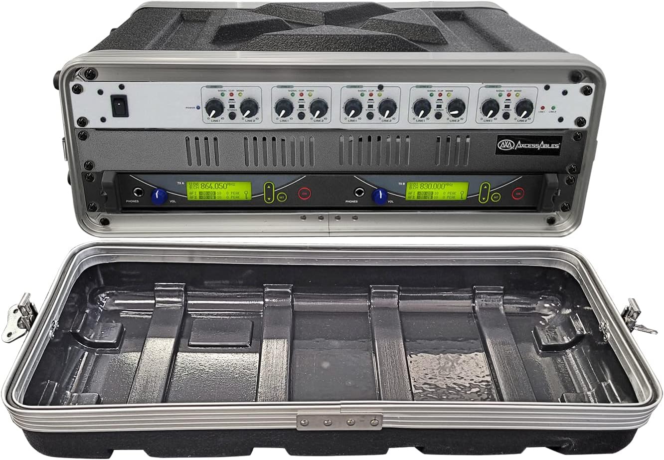 AxcessAbles 3U 8-Inch Depth Shallow Portable Equipment Rack Case | Lightweight DJ Rack Mount Case | Portable Compact Rack-Mount Cases with Retractable Handle (AXCABS3U8)