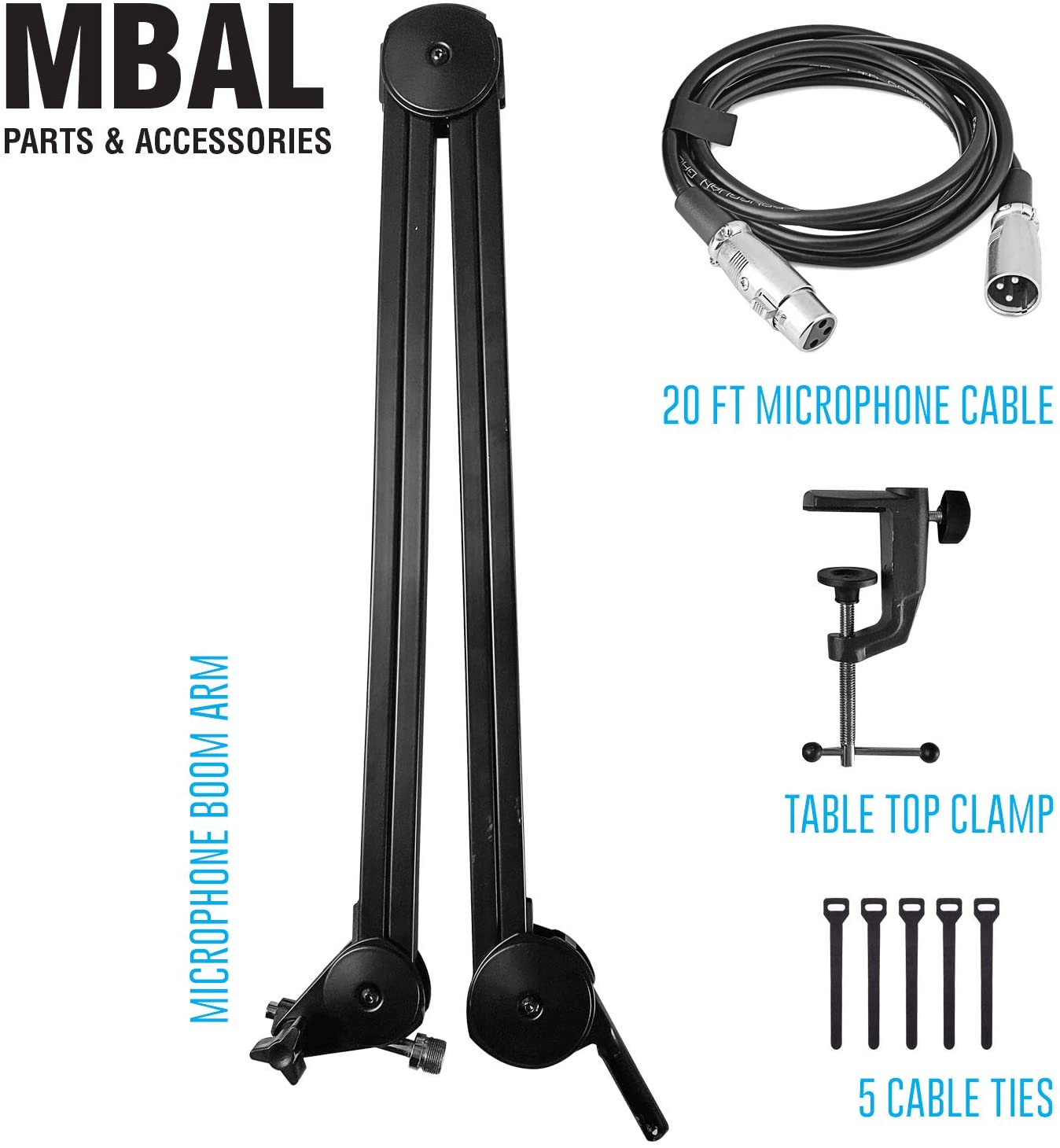 AxcessAbles Large Heavy Duty Desk Mounted Microphone Boom Stand with 3.3ft Extension and 6ft XLR Cable | 5LB Capacity | Podcast Boom for Large Condenser Mic | Desktop Boom Mic Stand