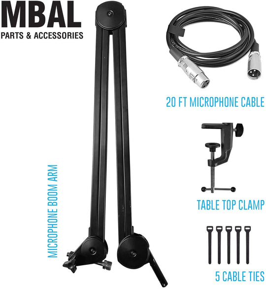 AxcessAbles MBAL 3.3ft Heavy Duty Desk-mount Microphone Boom Arm Suspension Stand with 6ft XLR Cable for Most Microphones