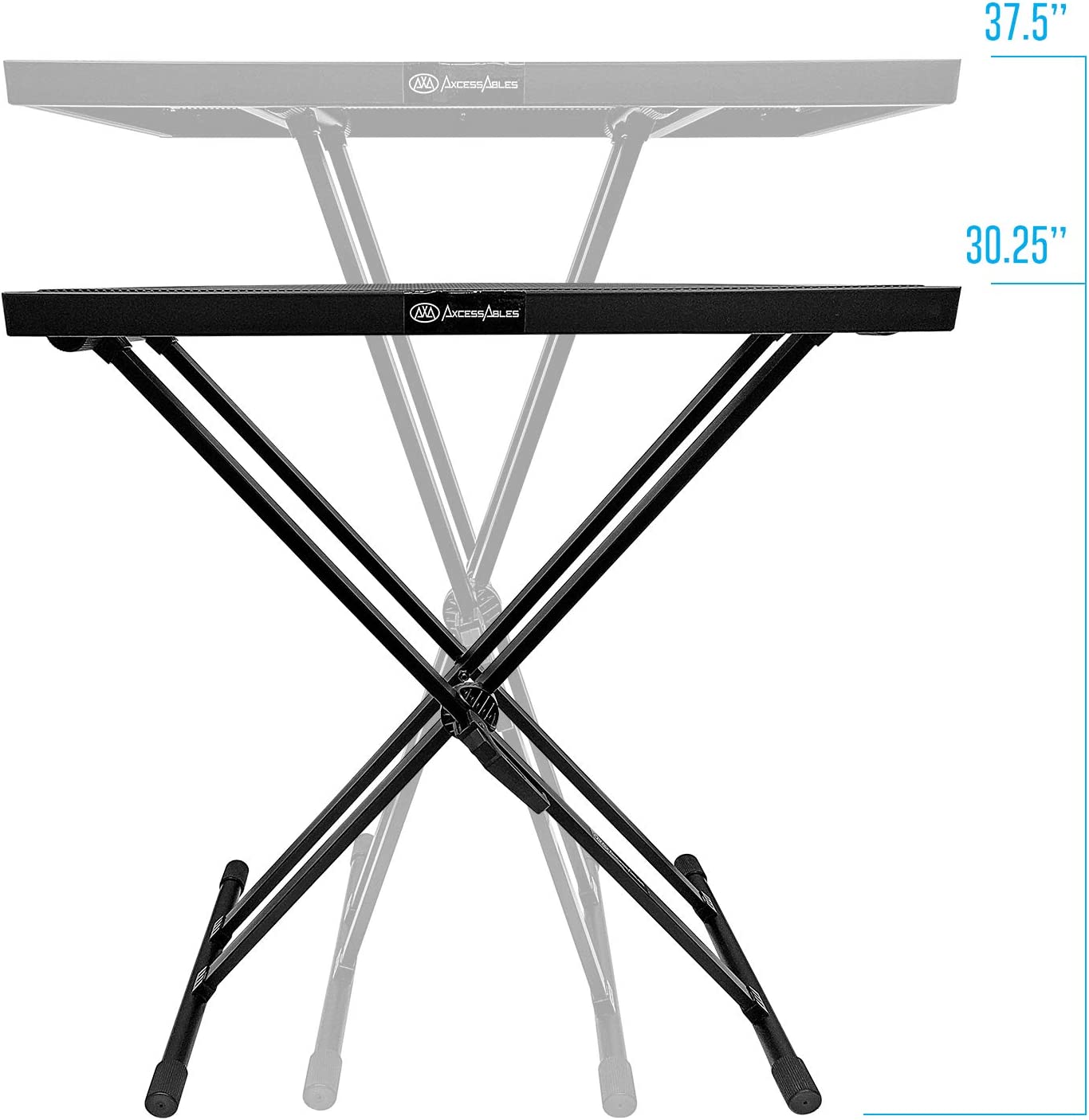 AxcessAbles MTS-01 Portable DJ Table Stand with Double-X Braced Keyboard Stand, Media Table Tray and Carry Bag