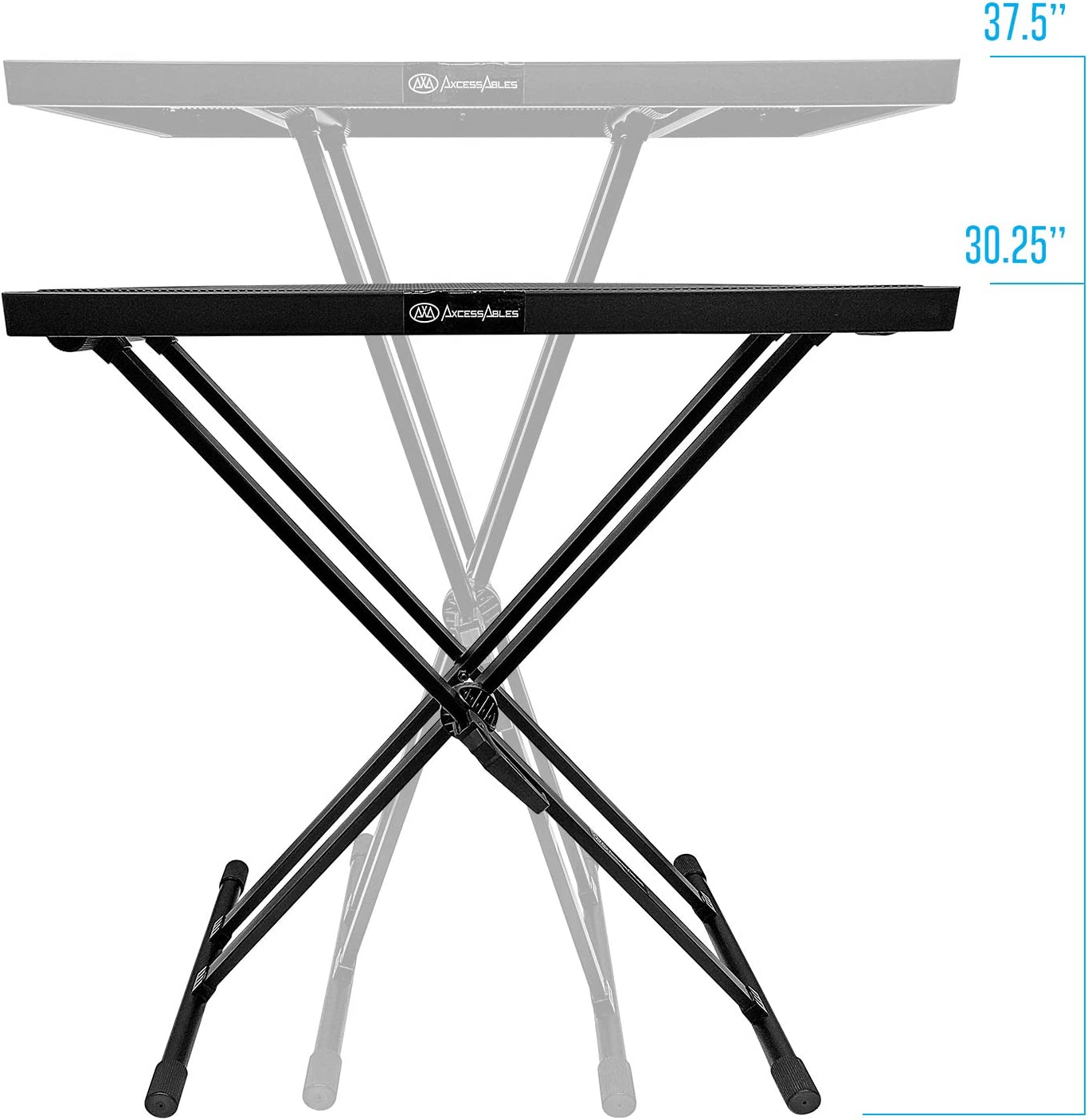 AxcessAbles MTS-01 Portable DJ Table Stand with Double-X Braced Keyboard Stand, Media Table Tray and Carry Bag - Open Box
