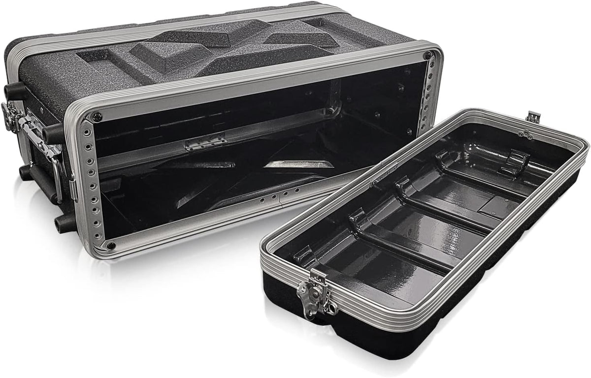 AxcessAbles 3U 8-Inch Depth Shallow Portable Equipment Rack Case | Lightweight DJ Rack Mount Case | Portable Compact Rack-Mount Cases with Retractable Handle (AXCABS3U8)