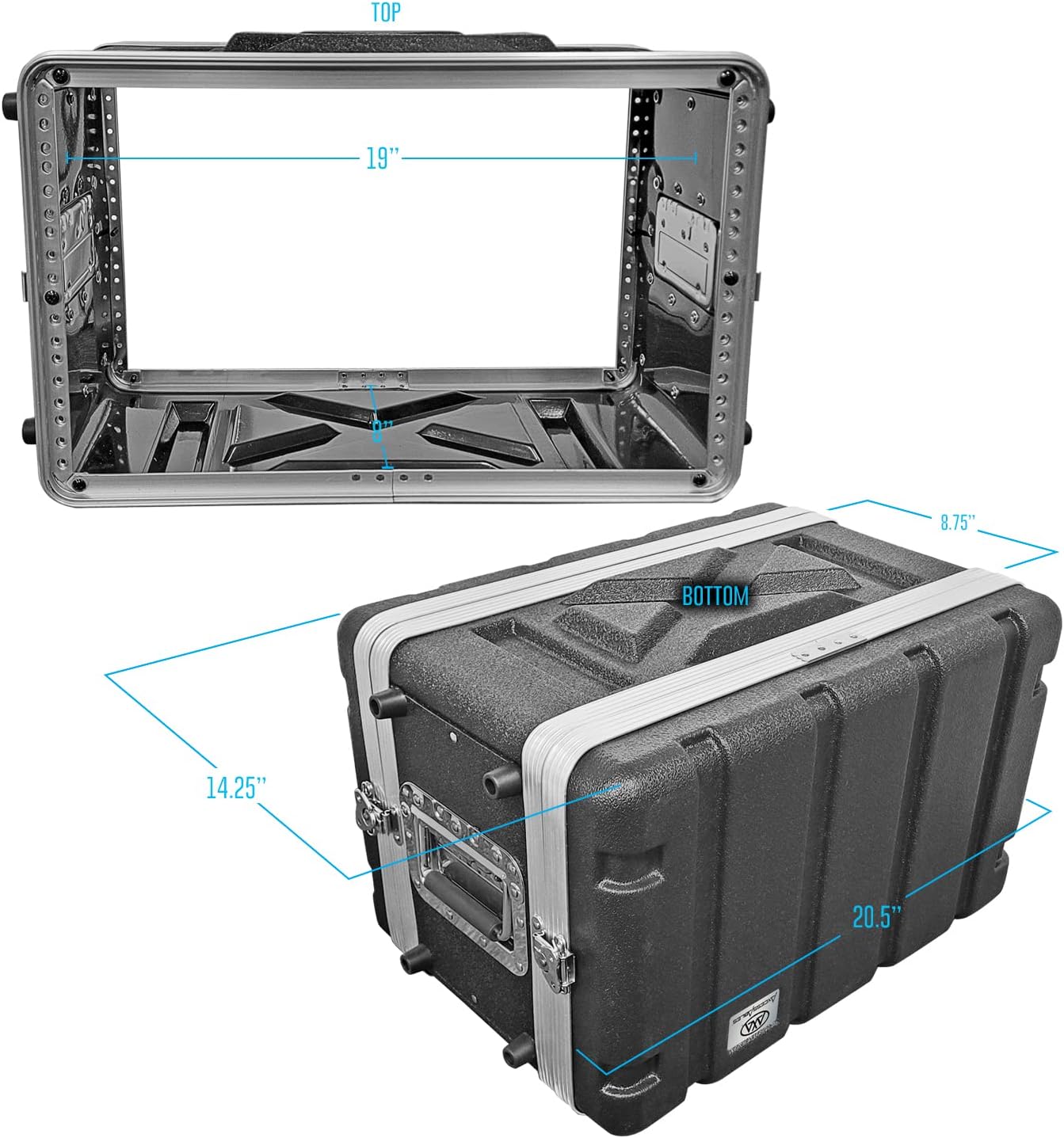 AxcessAbles 6U 8-Inch Depth Shallow Portable Equipment Rack Case | Lightweight DJ Rack Mount Case | Portable Compact Rack-Mount Cases with Retractable Handle (AXCABS6U8)