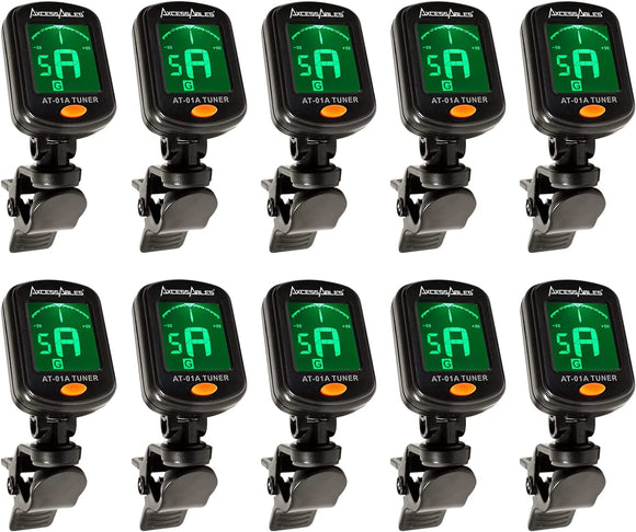 AxcessAbles AT-01A Clip-On Guitar Tuner for Chromatic Guitar Bass Ukulele Violin  10PK