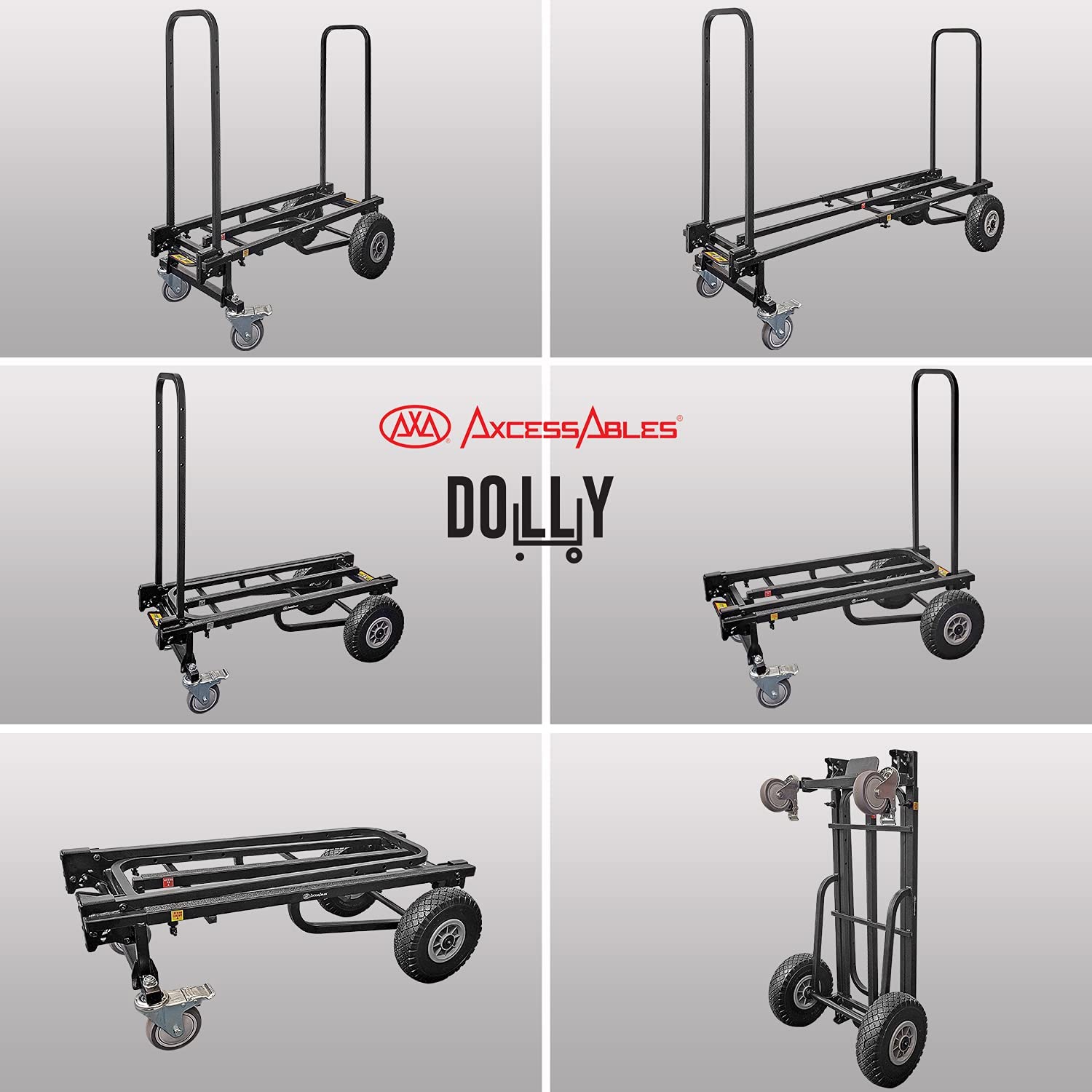 AxcessAbles Heavy Duty Folding Equipment Dolly Cart with Wheels | 700lb Capacity | DJ Cart | Moving Hand Truck Dolly | Telescoping Frame to 4.6ft.| Production Multicart | Fully Assembled