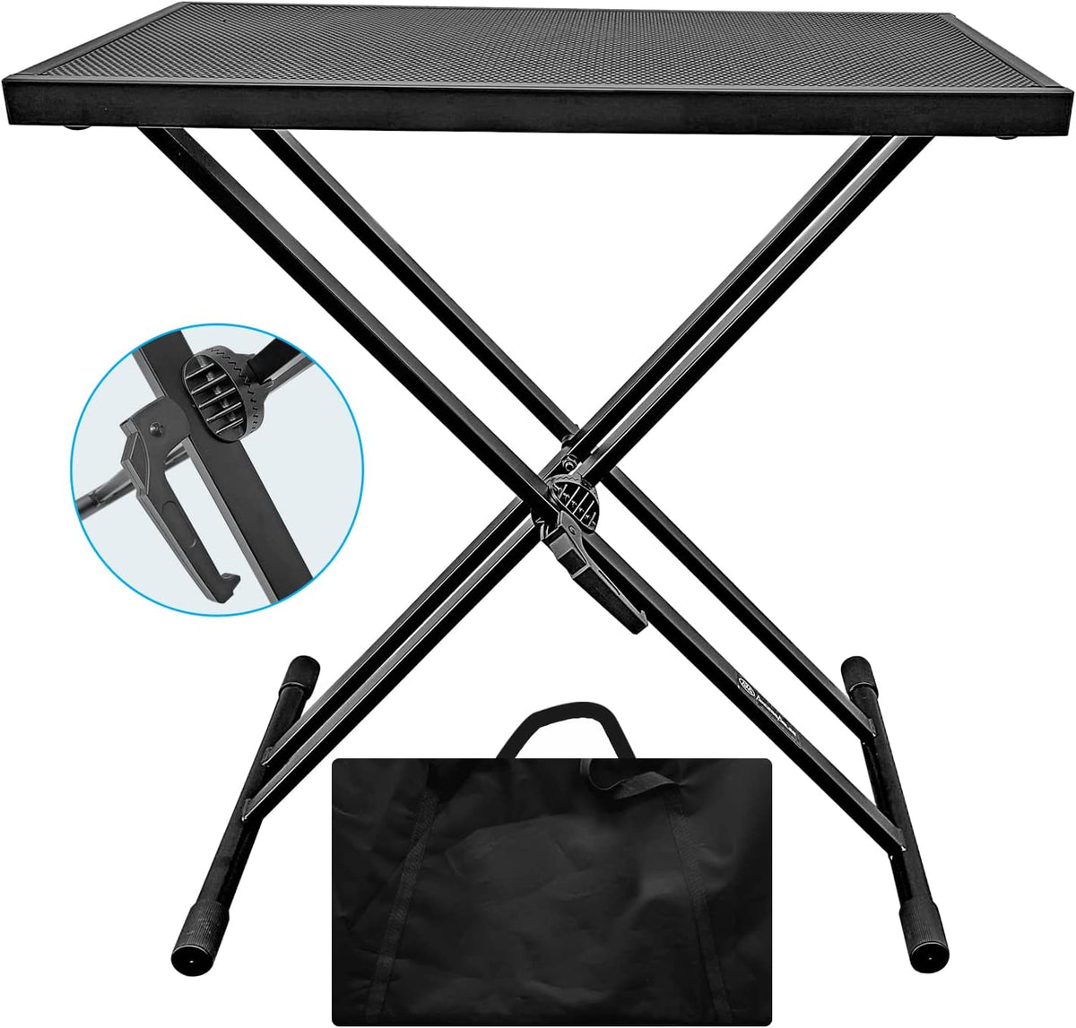 AxcessAbles MTS-01 Portable DJ Table Stand with Double-X Braced Keyboard Stand, Media Table Tray and Carry Bag - Open Box