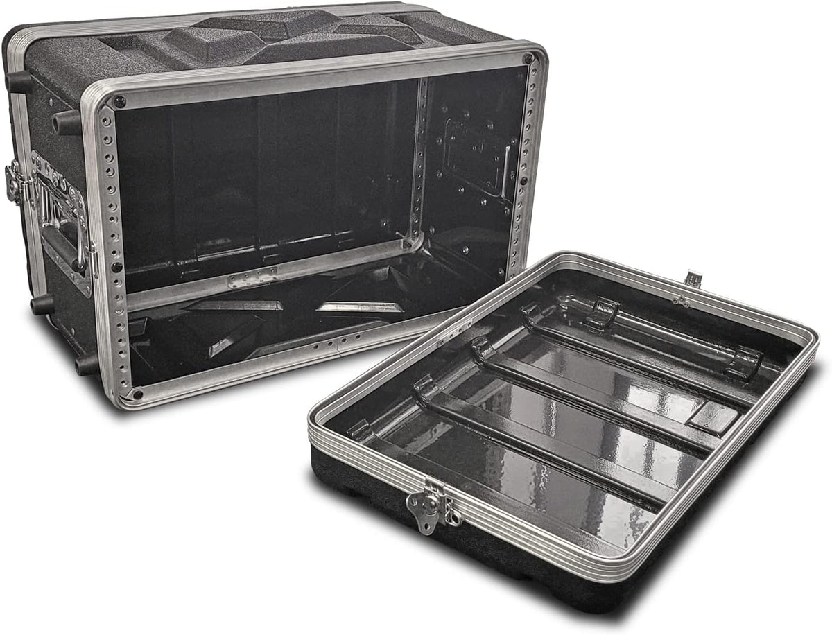 AxcessAbles 6U 8-Inch Depth Shallow Portable Equipment Rack Case | Lightweight DJ Rack Mount Case | Portable Compact Rack-Mount Cases with Retractable Handle (AXCABS6U8)