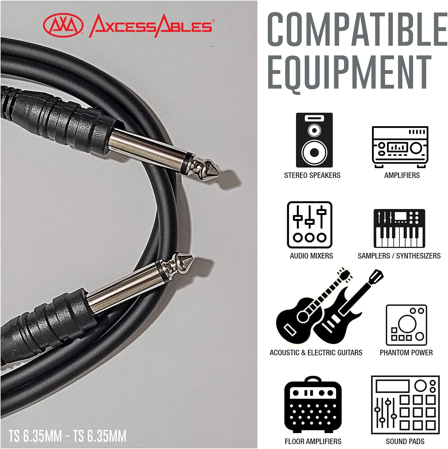AxcessAbles TS14-STS105 Audio Cable -  Unbalanced Interconnect 1/4" in TS to 1/4" in TS ( 5ft)  10PK
