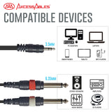 AxcessAbles TRS18-D14TS109 Audio Cable - 3.5 mm TRS to Dual 1/4 in TS Stereo Breakout Cable (10ft)  2PK