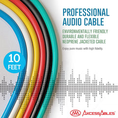 AxcessAbles AXCTRS14-P1010 1/4-inch (6.35mm) TRS to Same Balanced Patch Cables 6-Pack (10ft)