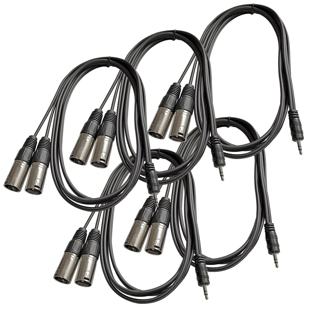 AxcessAbles TRS18-DXLR402M Audio Cable, 3.5 mm Stereo TRS to Dual XLR Male Cable (6.5ft)  5PK