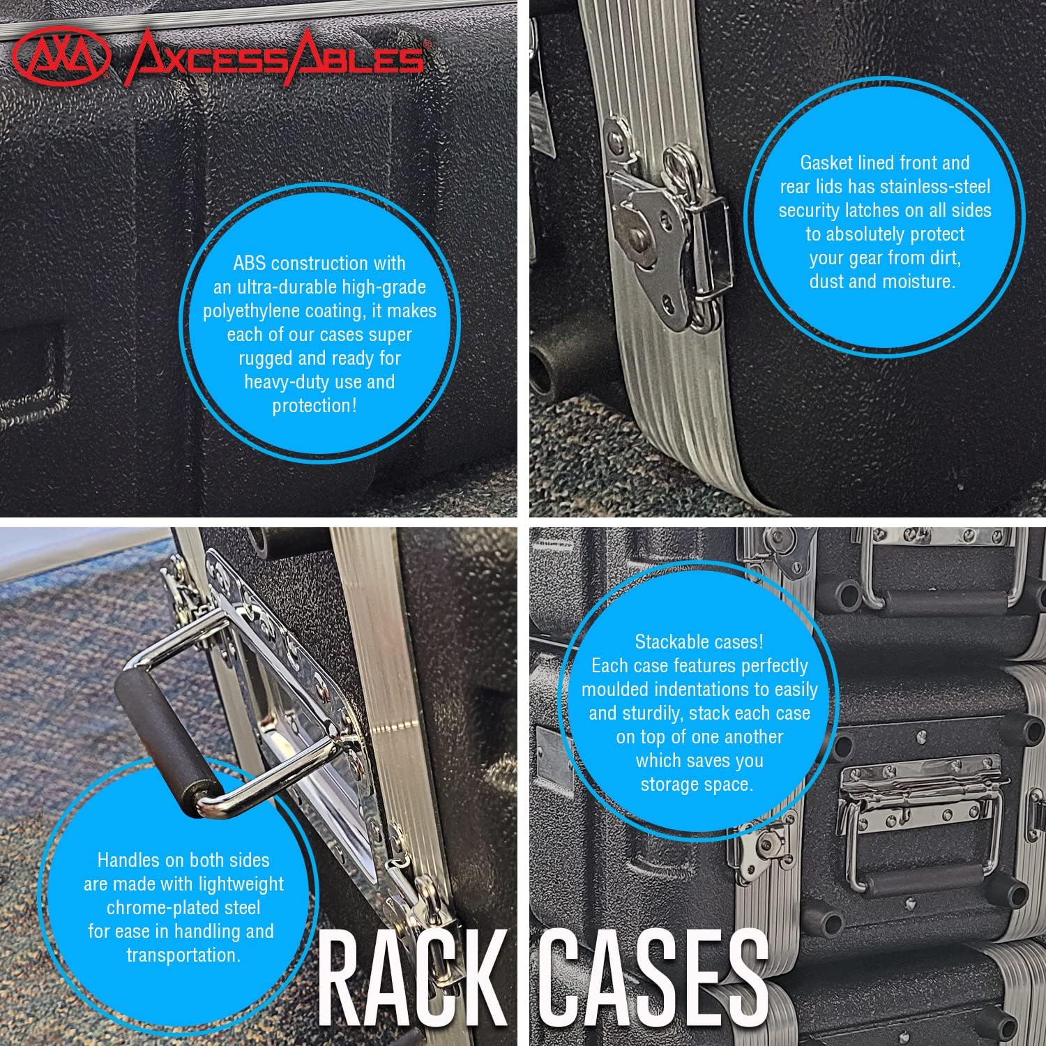 AxcessAbles 4U 8-Inch Depth Shallow Portable Equipment Rack Case | Lightweight DJ Rack Mount Case | Portable Compact Rack-Mount Cases with Retractable Handle (AXCABS4U8)