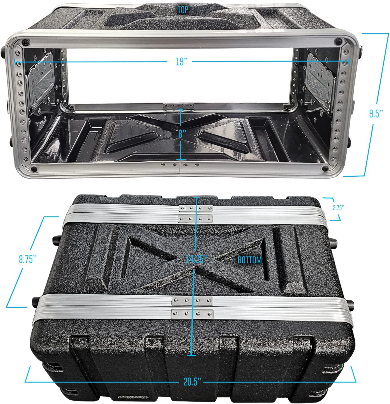 AxcessAbles 4U 8-Inch Depth Shallow Portable Equipment Rack Case | Lightweight DJ Rack Mount Case | Portable Compact Rack-Mount Cases with Retractable Handle (AXCABS4U8) - Open Box