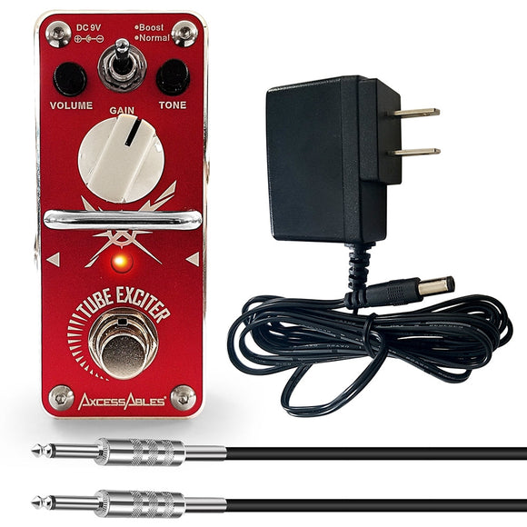 AxcessAbles TUBE EXCITER Overdrive/Distortion Guitar Pedal Bundle - Includes Power Supply and Cable