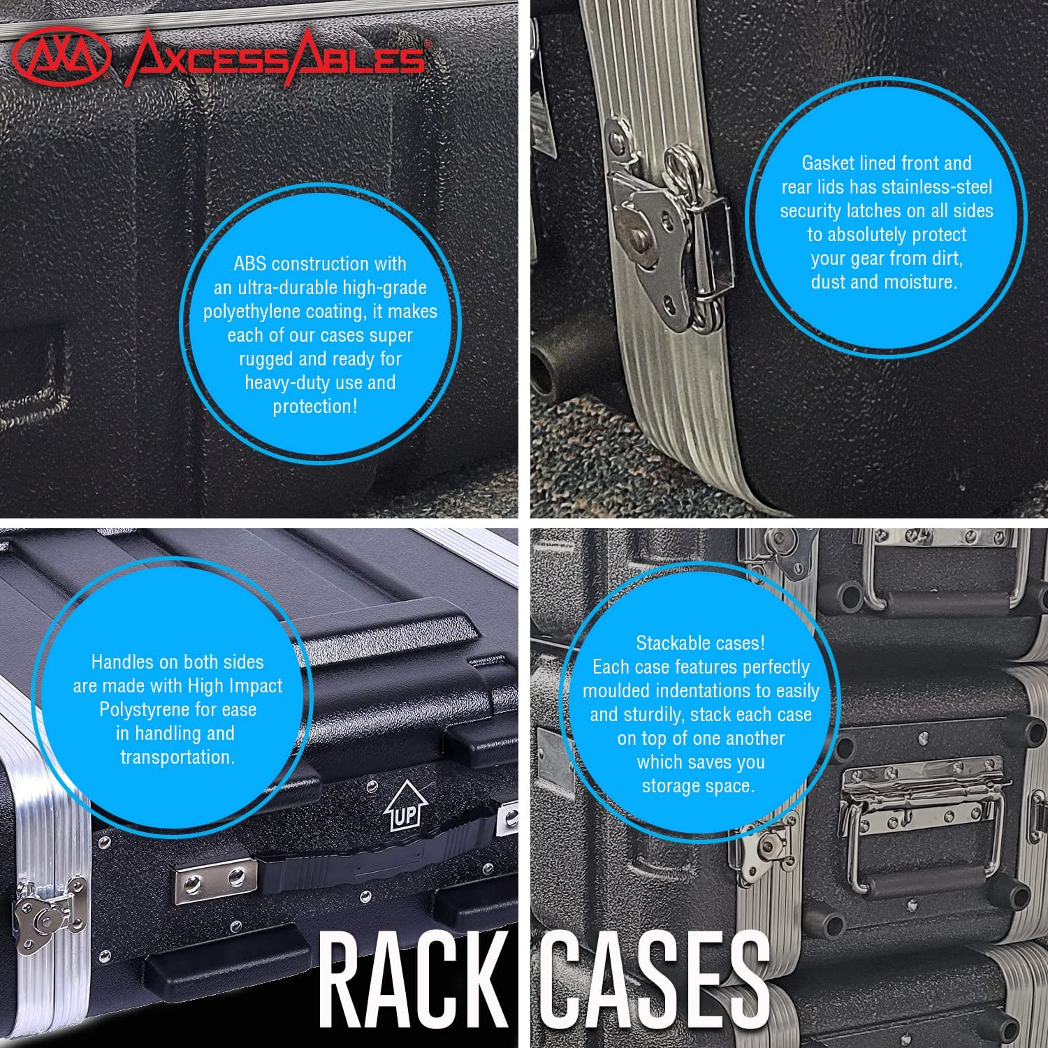 AxcessAbles 3U ABS 19-Inch Depth Portable Equipment Rack Case | Lightweight DJ Rack Mount Case | Portable Compact Rack-Mount Cases with Retractable Handles (ABS3U19)