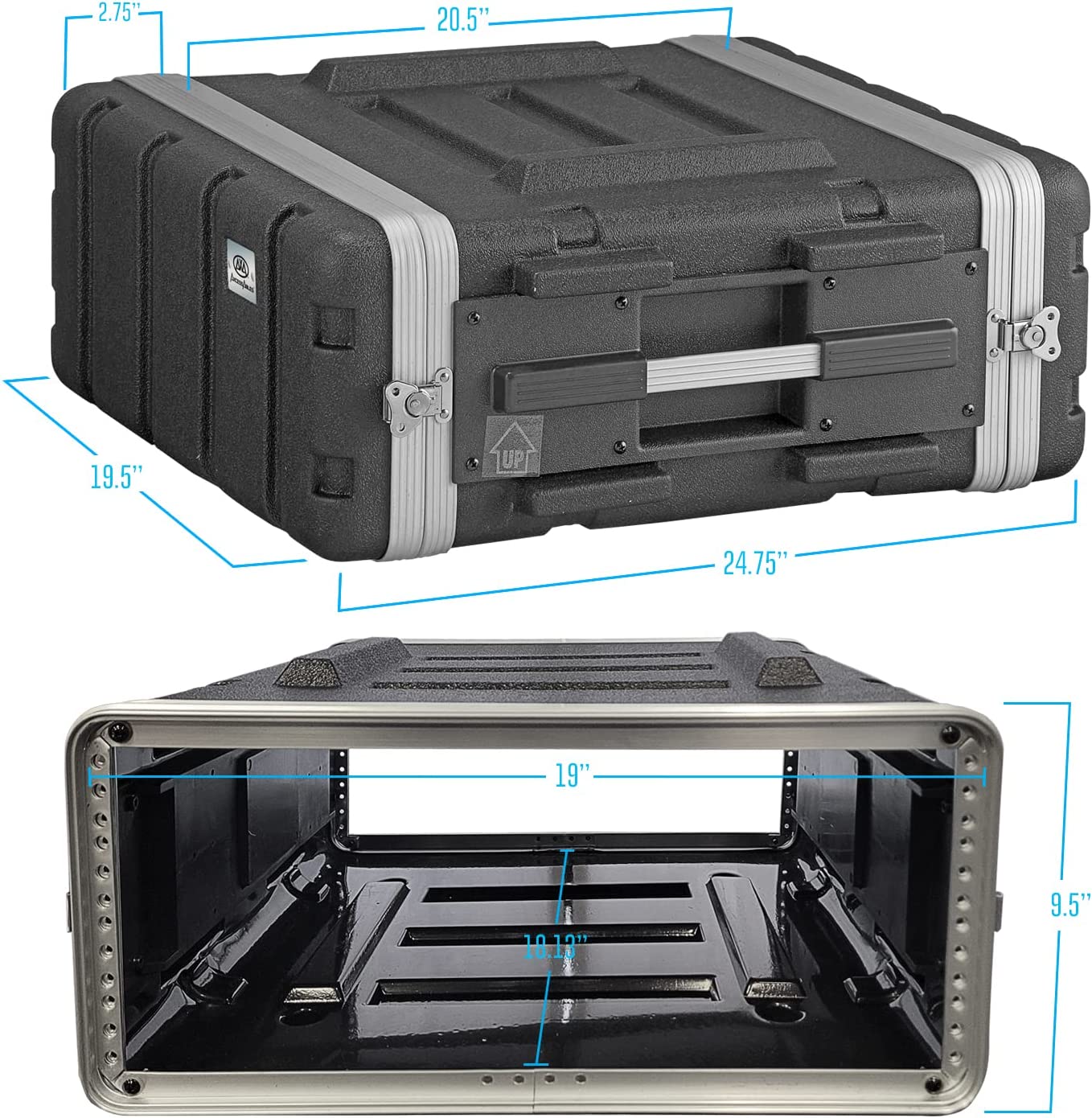 AxcessAbles ABS4U19 4U 19-Inch Depth Portable Equipment Rack Case| Lightweight DJ Rack Mount Case | Portable Compact Rack-Mount Cases with Retractable Handles (ABS4U19)