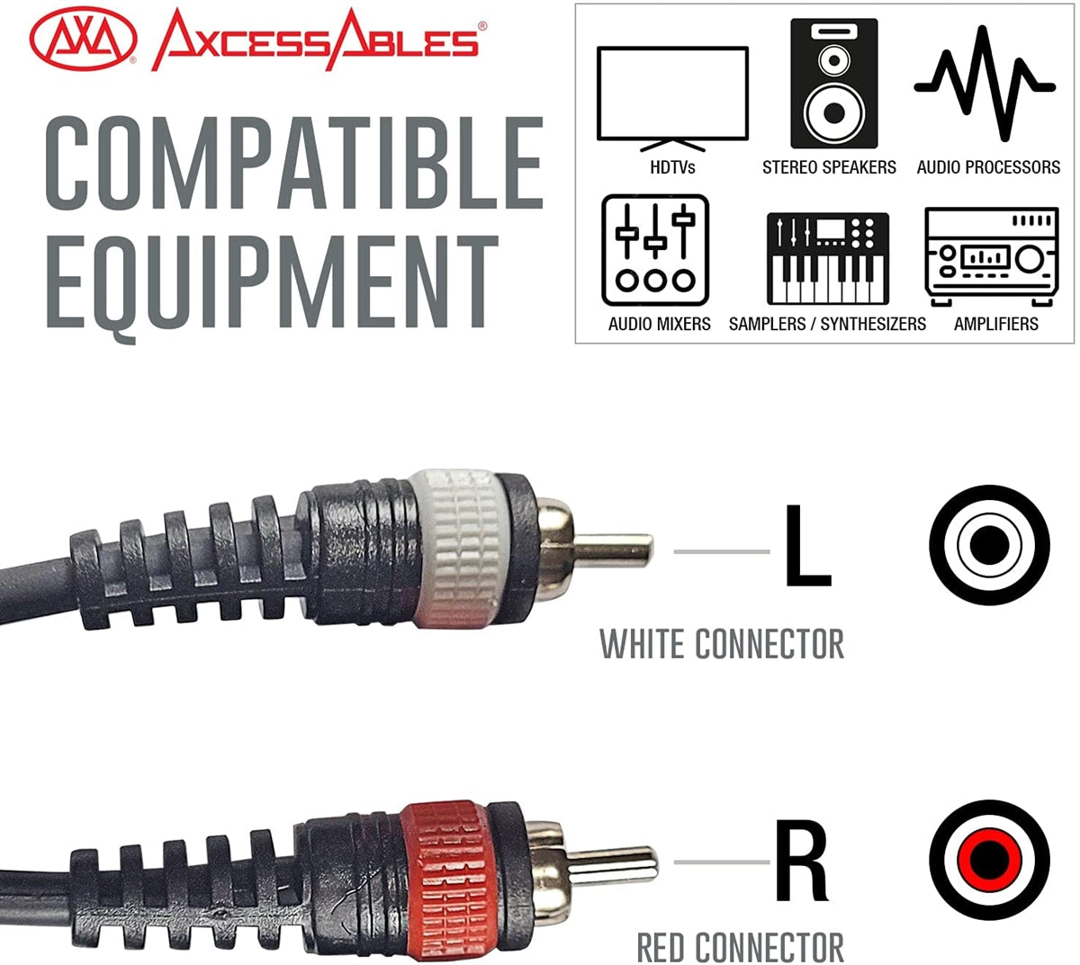 AxcessAbles Dual 1/4 Inch TS to Dual RCA Audio Interconnect Cable 3ft - 4 Pack | Dual 6.35mm Male Jack to Dual RCA | 3ft DTRS to DRCA Unbalanced Patch Cables (4-Pack)