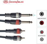 AxcessAbles Dual 1/4 Inch TS to Dual RCA Audio Interconnect Cable 3ft - 4 Pack | Dual 6.35mm Male Jack to Dual RCA | 3ft DTRS to DRCA Unbalanced Patch Cables (4-Pack)
